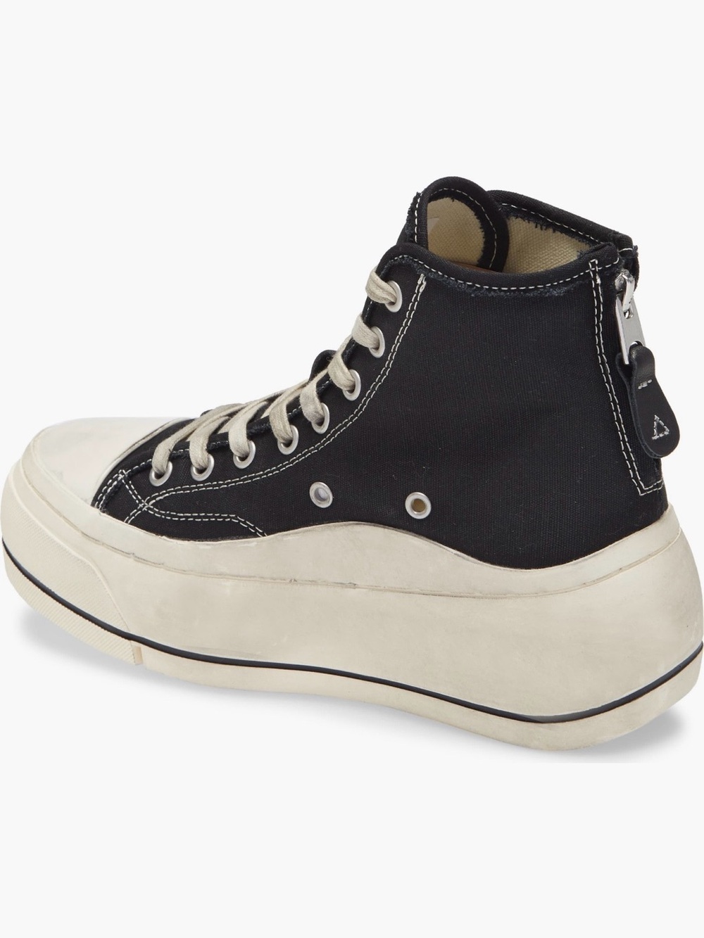 R13 High-Top Platform Canvas Sneaker in Black and Off-White - Picture 2 of 5
